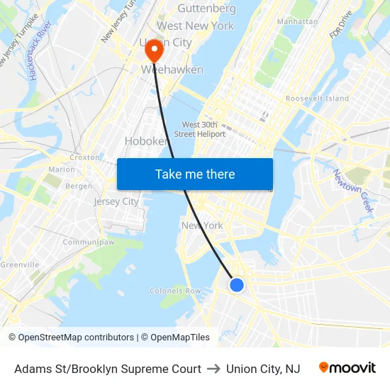 Adams St/Brooklyn Supreme Court to Union City, NJ map
