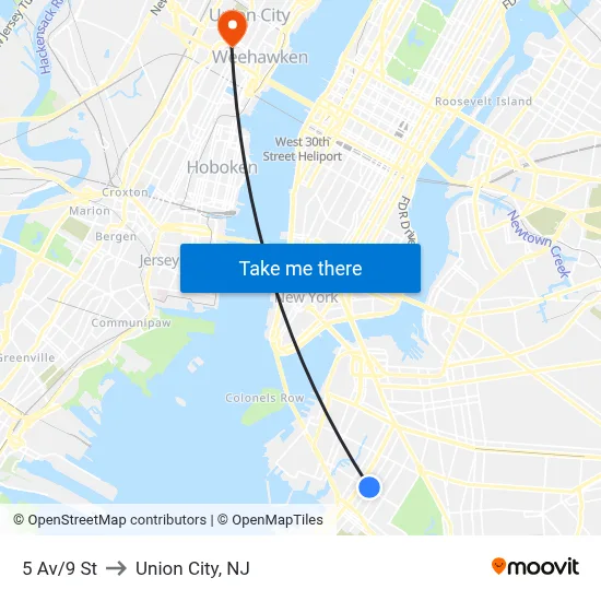 5 Av/9 St to Union City, NJ map