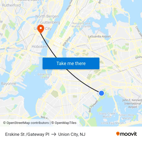 Erskine St /Gateway Pl to Union City, NJ map