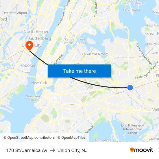 170 St/Jamaica Av to Union City, NJ map