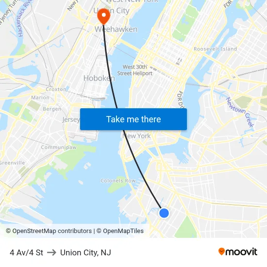 4 Av/4 St to Union City, NJ map
