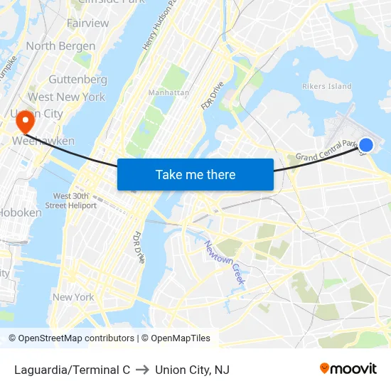 Laguardia/Terminal C to Union City, NJ map