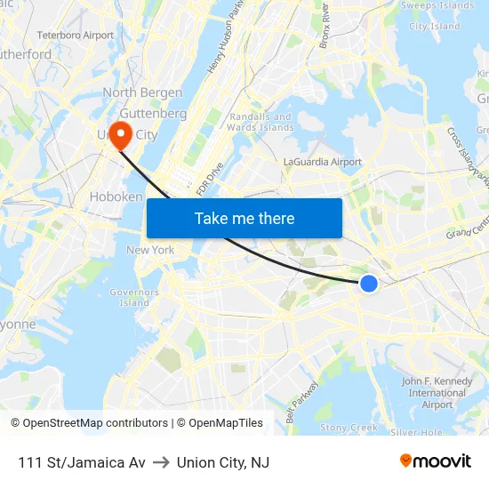 111 St/Jamaica Av to Union City, NJ map