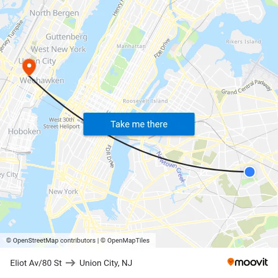 Eliot Av/80 St to Union City, NJ map