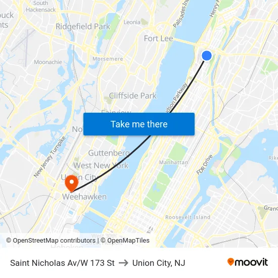 Saint Nicholas Av/W 173 St to Union City, NJ map