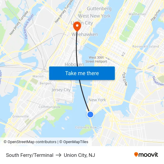 South Ferry/Terminal to Union City, NJ map