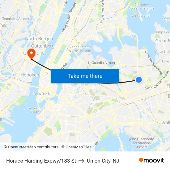 Horace Harding Expwy/183 St to Union City, NJ map