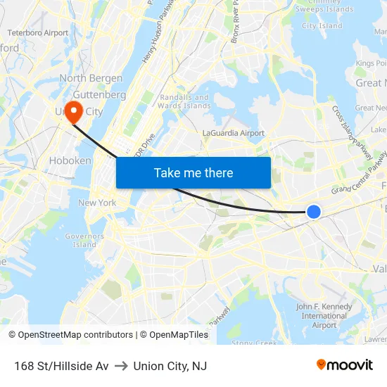 168 St/Hillside Av to Union City, NJ map