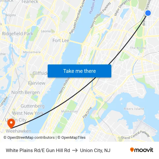 White Plains Rd/E Gun Hill Rd to Union City, NJ map