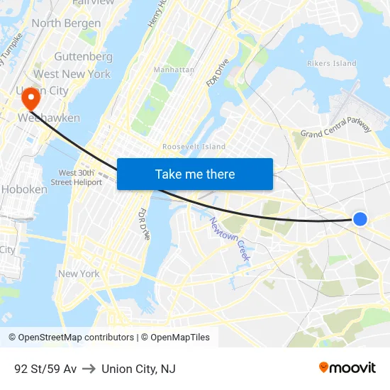 92 St/59 Av to Union City, NJ map