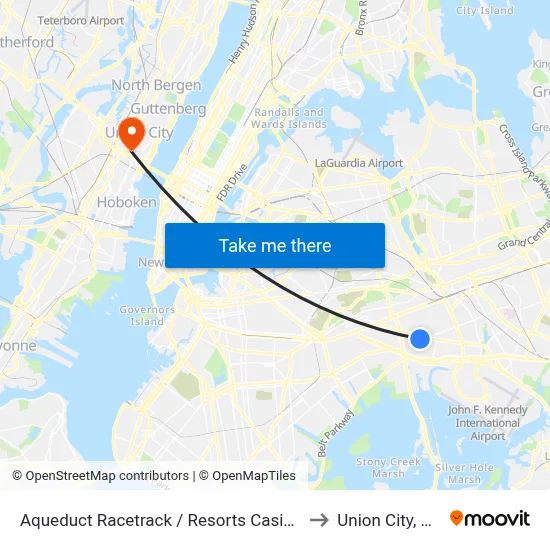 Aqueduct Racetrack / Resorts Casino to Union City, NJ map