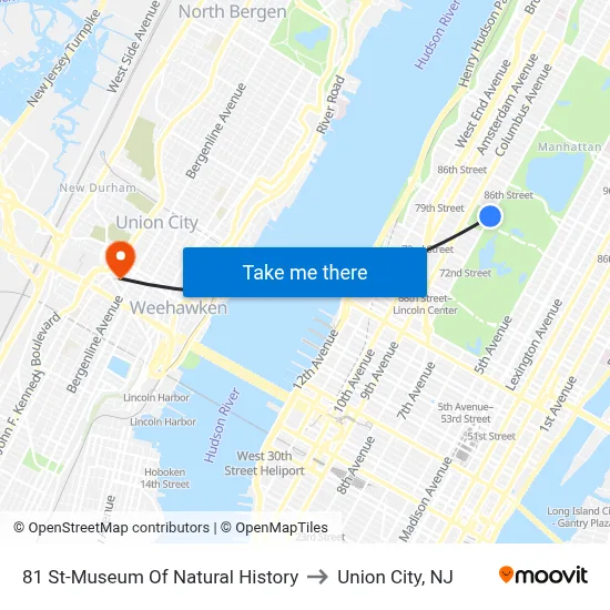 81 St-Museum Of Natural History to Union City, NJ map