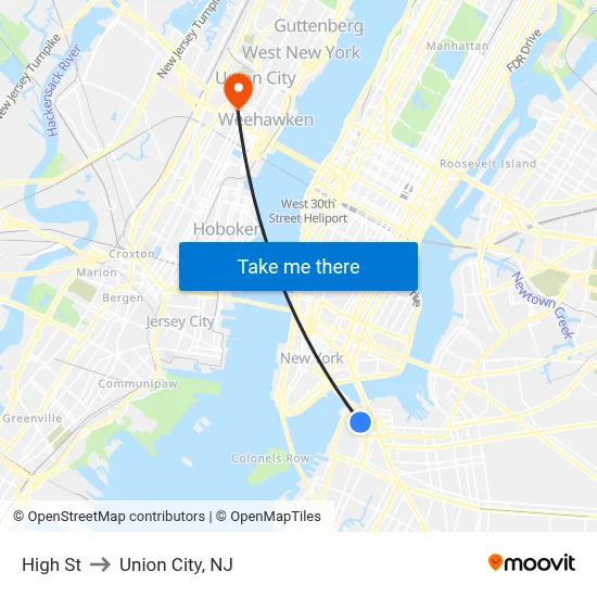 High St to Union City, NJ map