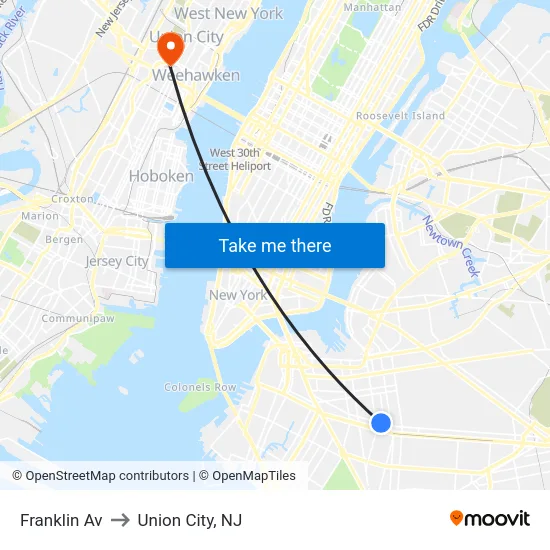 Franklin Av to Union City, NJ map