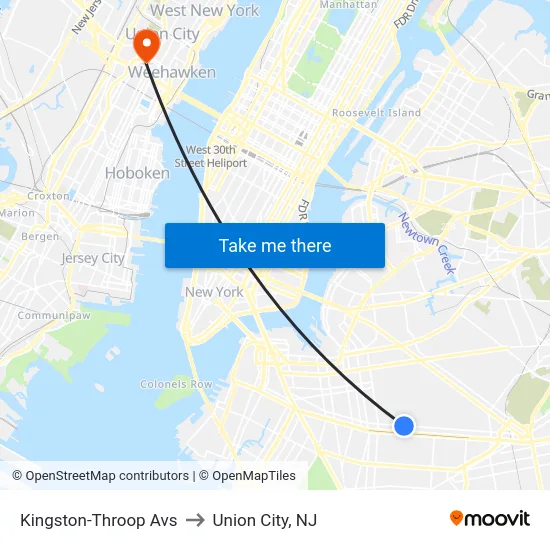 Kingston-Throop Avs to Union City, NJ map