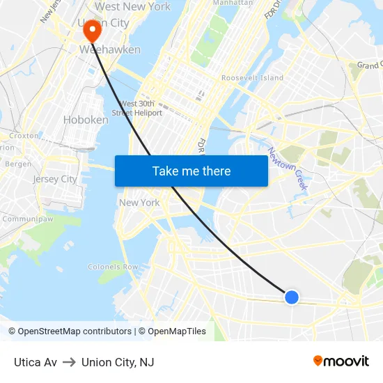 Utica Av to Union City, NJ map