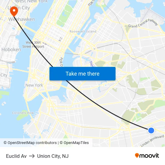 Euclid Av to Union City, NJ map