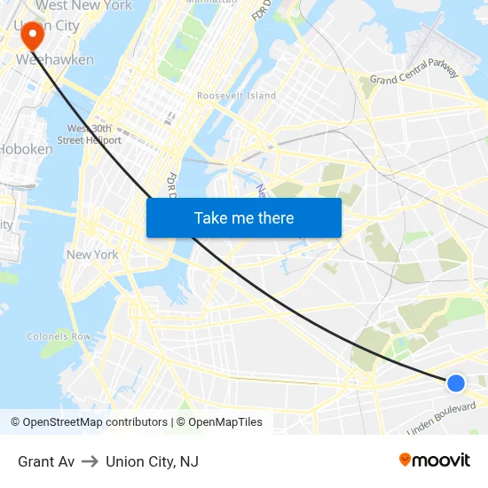 Grant Av to Union City, NJ map
