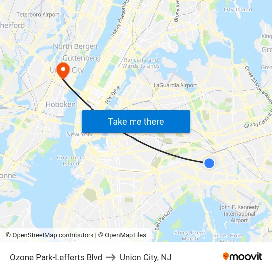 Ozone Park-Lefferts Blvd to Union City, NJ map