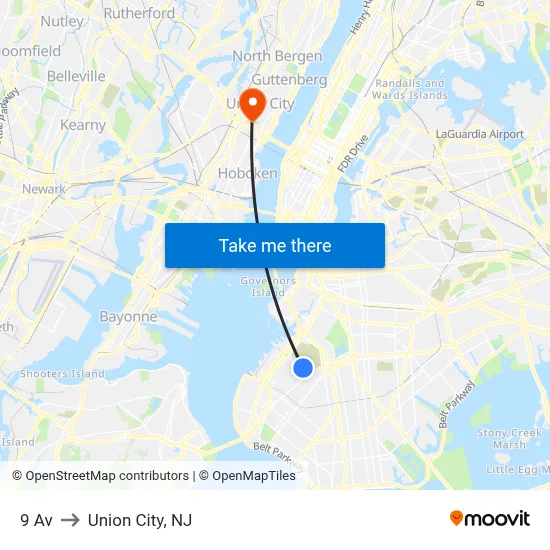 9 Av to Union City, NJ map