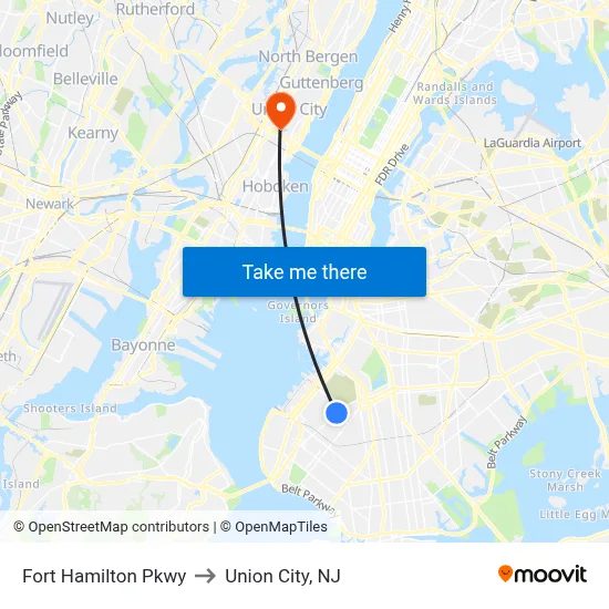 Fort Hamilton Pkwy to Union City, NJ map
