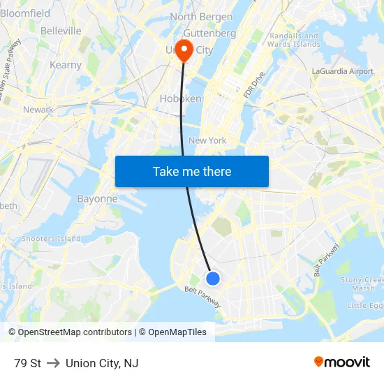 79 St to Union City, NJ map