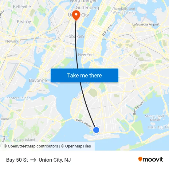 Bay 50 St to Union City, NJ map