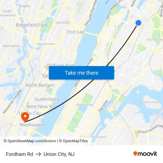 Fordham Rd to Union City, NJ map