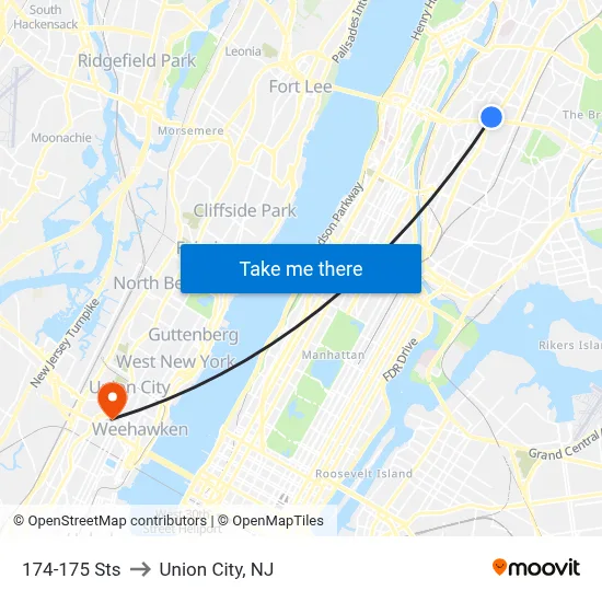 174-175 Sts to Union City, NJ map