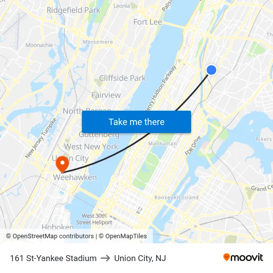 161 St-Yankee Stadium to Union City, NJ map
