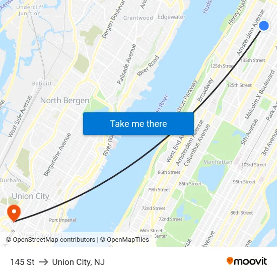 145 St to Union City, NJ map