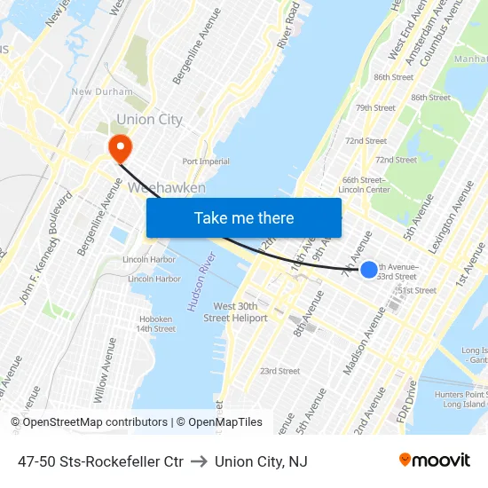 47-50 Sts-Rockefeller Ctr to Union City, NJ map