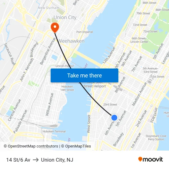 14 St/6 Av to Union City, NJ map