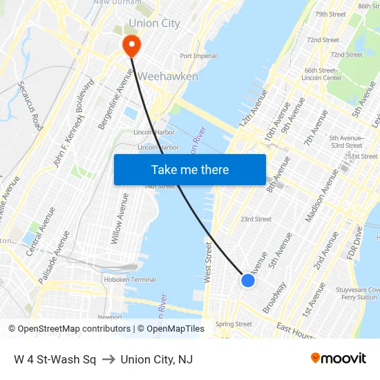 W 4 St-Wash Sq to Union City, NJ map