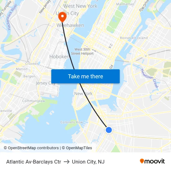 Atlantic Av-Barclays Ctr to Union City, NJ map