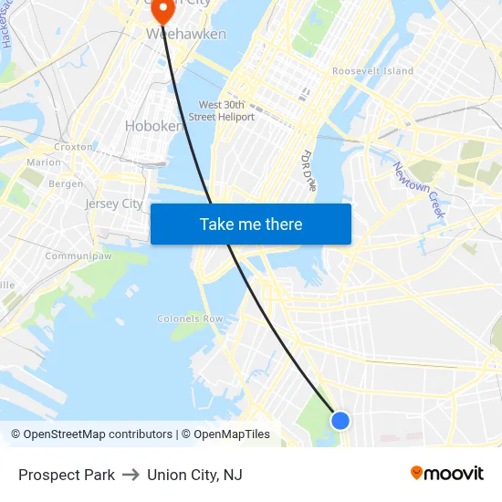 Prospect Park to Union City, NJ map