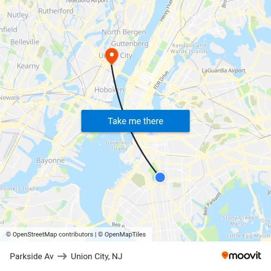 Parkside Av to Union City, NJ map