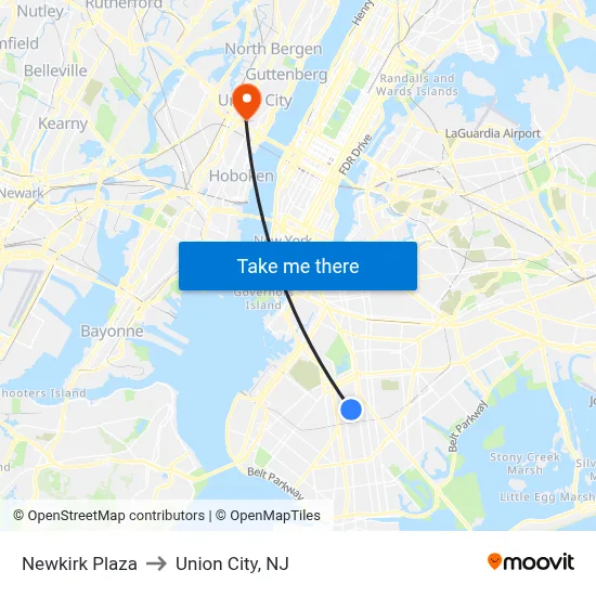 Newkirk Plaza to Union City, NJ map