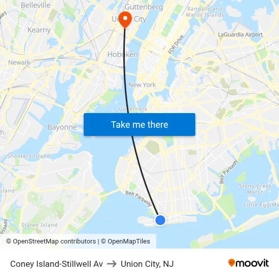 Coney Island-Stillwell Av to Union City, NJ map