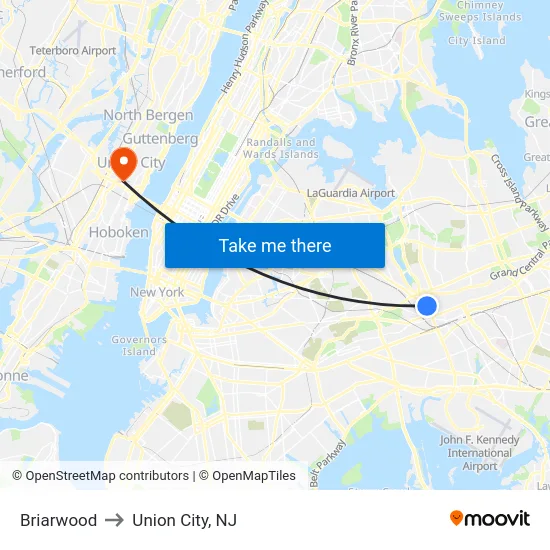 Briarwood to Union City, NJ map