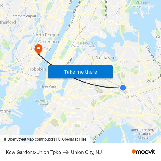 Kew Gardens-Union Tpke to Union City, NJ map