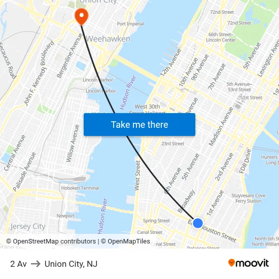 2 Av to Union City, NJ map