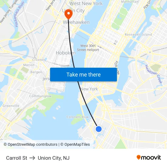 Carroll St to Union City, NJ map