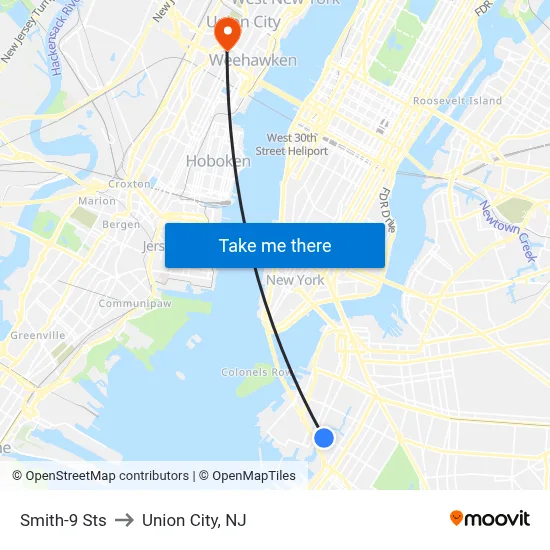 Smith-9 Sts to Union City, NJ map