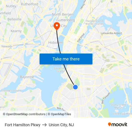 Fort Hamilton Pkwy to Union City, NJ map