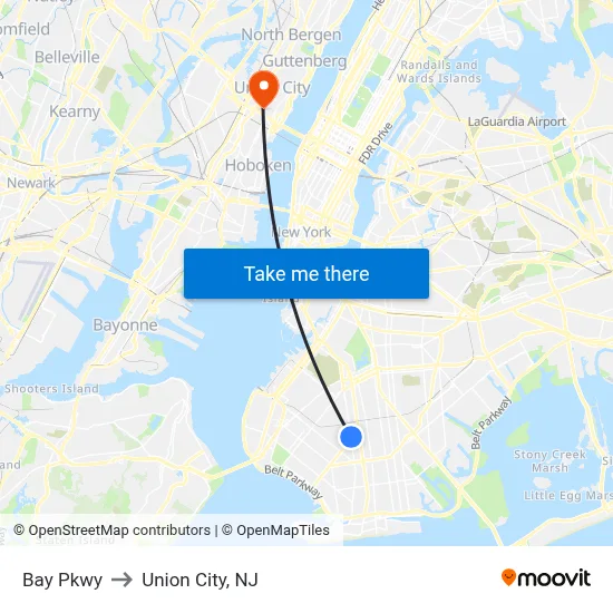 Bay Pkwy to Union City, NJ map
