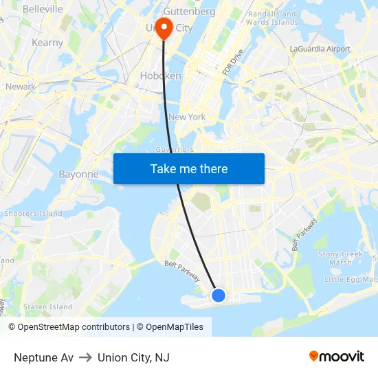 Neptune Av to Union City, NJ map
