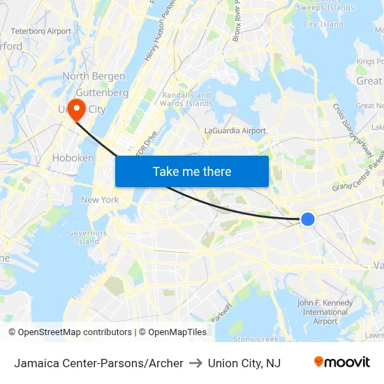 Jamaica Center-Parsons/Archer to Union City, NJ map