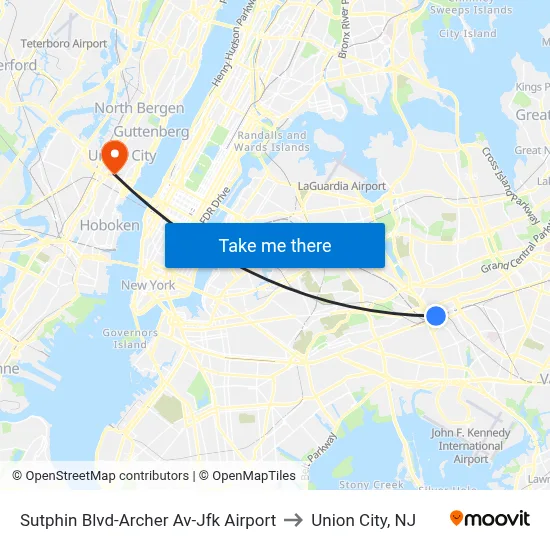 Sutphin Blvd-Archer Av-Jfk Airport to Union City, NJ map