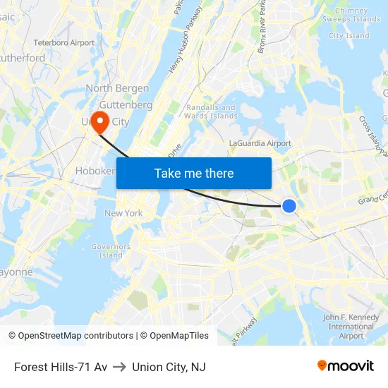 Forest Hills-71 Av to Union City, NJ map